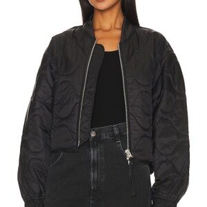 AGOLDE x Shoreditch Ski Club Black Quilted Women's Bomber Jacket